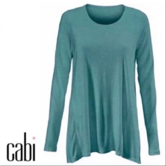 CAbi Swing Tee 0356 Turquoise Flowy Oversized Asymmetrical Hem Office Casual - Picture 2 of 10